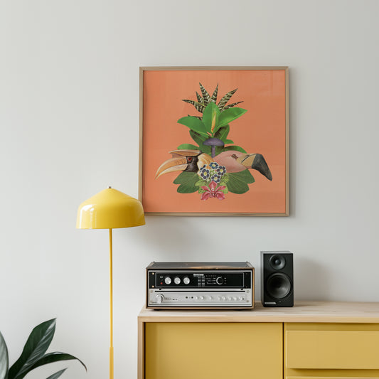 Hornbill and Flamingo Art Print